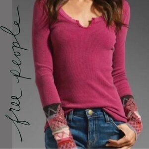 Free People Kombucha Cuff Thermal Crochet Sleeve XS Top Purple Magenta